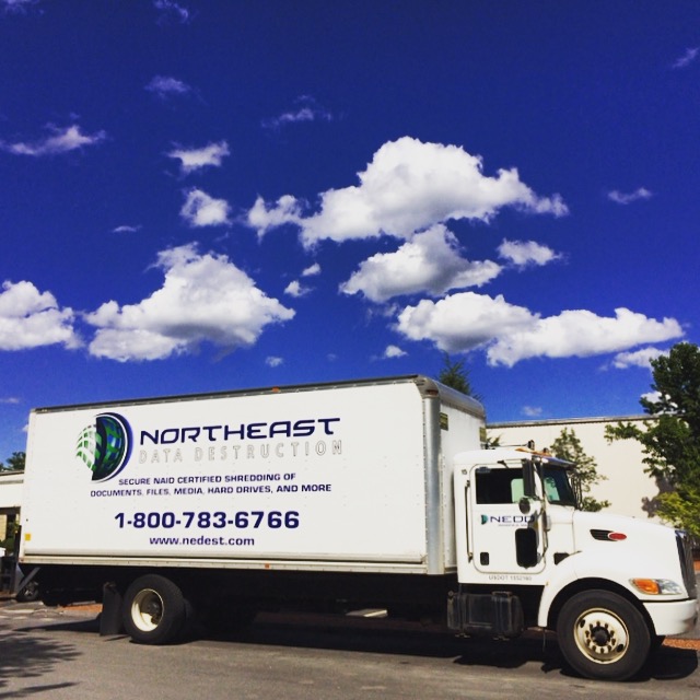 Northeast Data Destruction truck. Off-site and on-site shredding services each offer different benefits with similar results.