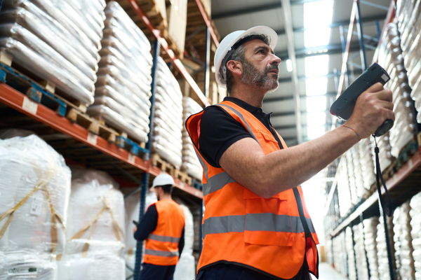 Warehouse product destruction guide image showing warehouse staff scanning inventory in a distribution center, representing secure disposal in warehouses and warehouse data destruction controls.