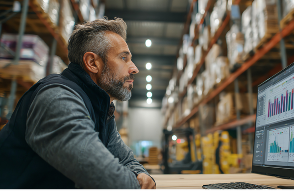 Warehouse operations leader reviewing audit data for data destruction vendor liability and secure records management.